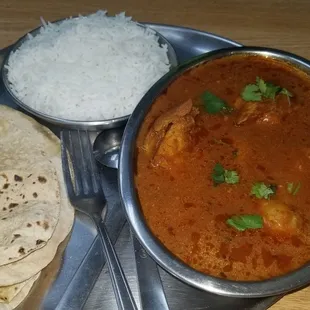 Chicken Curry with rice and Chapati