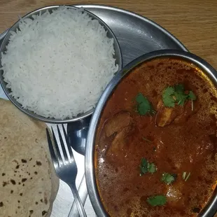 Chicken Curry with Rice and Chapati made fresh