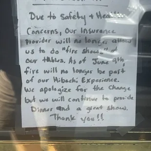 Announcement and dinner show change :-(