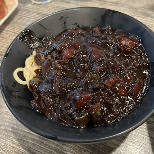 Jjajang meun.  It&apos;s hard to mess this up but could&apos;ve used more salt or seasoning.
