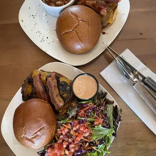 two plates of food on a table