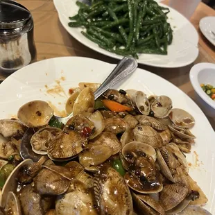 Garlic greens beans and clams with black bean sauce