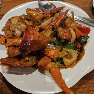 Lobster with black bean sauce.