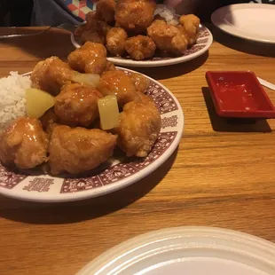 two plates of food on a table