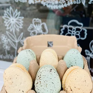 Egg shaped macarons for Easter (PB and Salted Caramel)