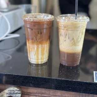 Iced Yemeni latte and iced brown shaken espresso