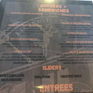 a menu for burgers and sandwiches