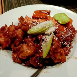 Sesame Chicken and sweet potatoes