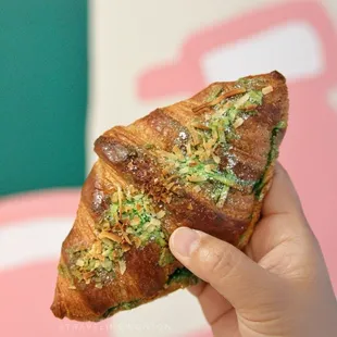 Twice-baked pandan coconut croissant