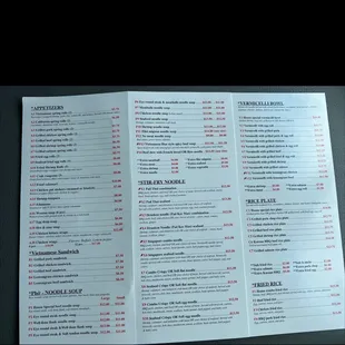 Menu as of 2022