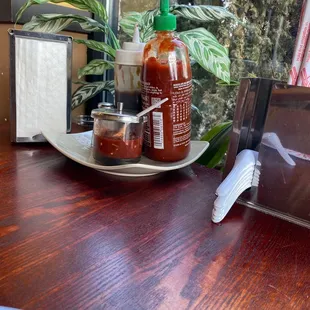 The condiments on the table