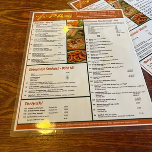 a menu for a restaurant