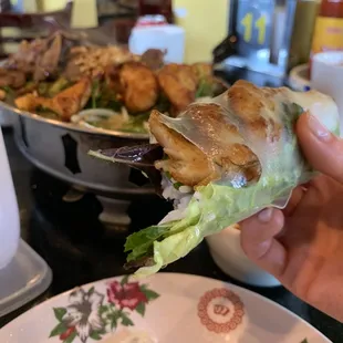 DIY rice paper rolls with grilled fish