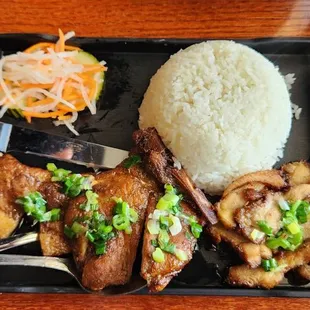 Pork shop and Grilled Chicken lunch plate