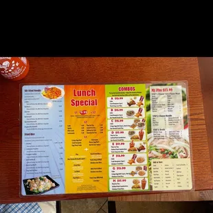 Main menu, lunch and combo side