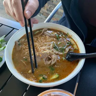 Beef Sate Rice Noodle Soup
