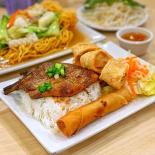 two plates of food on a table