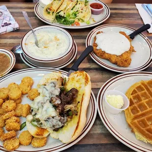 a variety of food on plates