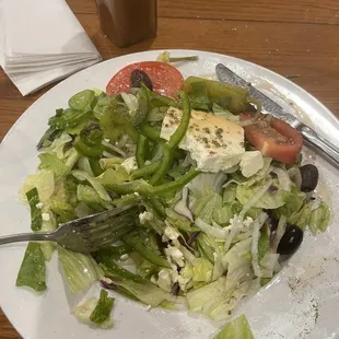 The Greek salad with half of my brick of feta cheese. Yummy!