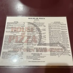 Front of Menu