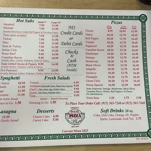 menu