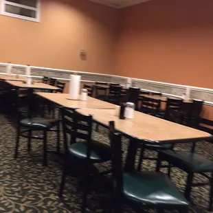 empty tables and chairs