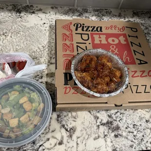 &quot;Large&quot; pizza. 8oz wings &amp; salad to go. $80