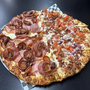 Half all meat, half chicken garlic.