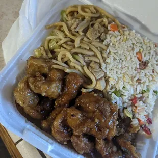 Garlic chicken combination plate and barbecue pork