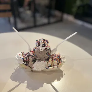 Banana Split! With Plain Jane Ice Cream, The One with Nutella Ice Cream, &amp; The Dirty Tux Ice Cream.