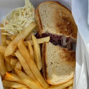 french fries and coleslaw