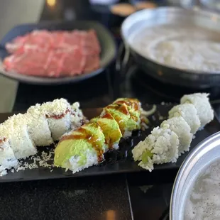 Crunch roll, caterpillar roll, Philadelphia roll