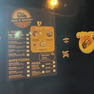 a menu on the wall