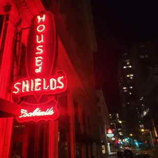 Exterior, with neon signage