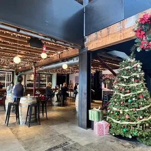 Downstairs tasting room decorated for Christmas