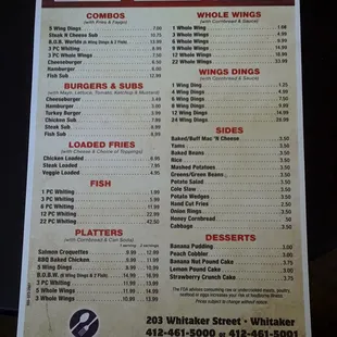 Menu. They also have daily specials like bbq ribs, chicken curry, ect. Make sure to ask.