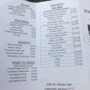 Kids menu and hibachi type items!