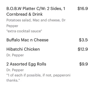 Reciept, portions are nice and pick your can of pop!
