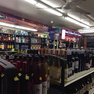shelves of wine in a liquor store