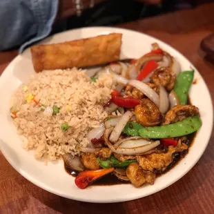 a plate of chinese food