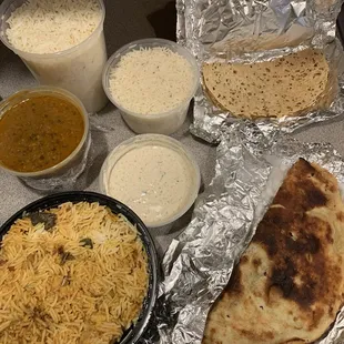 Chicken Biryani, Dal Maharani, Plain Naan, Basmati Rice, Papadum