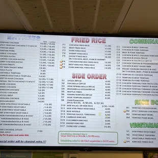 Menu with updated pricing as of 27SEP2022