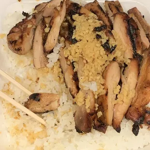 Ordered: Garlic Teriyaki. Opened the lid and was disappointed. Chicken was dry, no teriyaki sauce. As if garlic was just dumped.