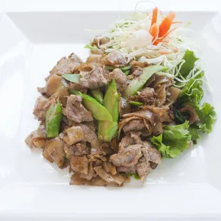 Pad see ew - Stir fried noodle with meat and Chinese broccoli