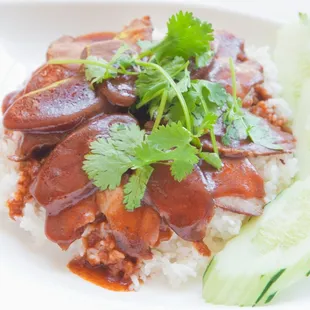 Kao moo dang - Roast pork and Chinese sausage over rice