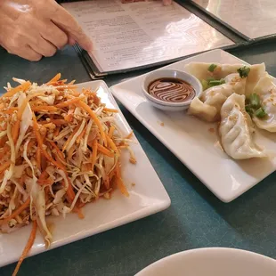 Carrot Cabbage Slaw and Pork dumplings