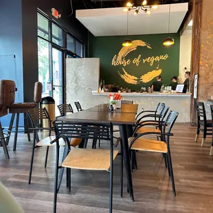 tables and chairs in a restaurant