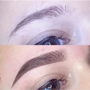 Brow wax and tint, with a powder/pencil fill in. Crisp and gorgeous.