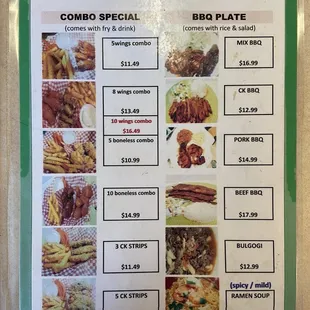 That new price menus in store!! Owner nice friendly food fresh try them!!  2 menus this #1