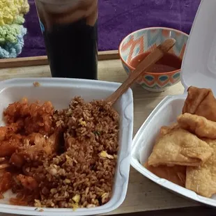 Sesame chicken combo (eggroll was already eaten, lol) and cream cheese puffs. Incredible!!!